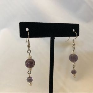 Purple glass bead earrings